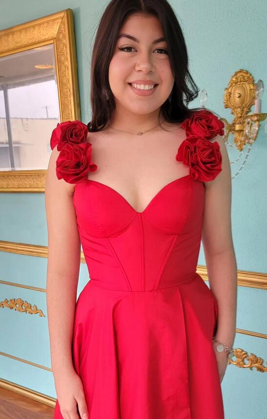 Long Prom Dress with Flowers Shoulder Straps and Slit