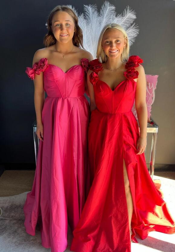 Long Prom Dress with Flowers Shoulder Straps and Slit