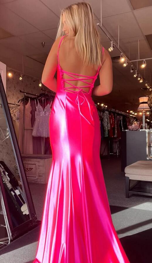 Satin Long Prom Dress with Ruffle Embellishment and Skirt Slit