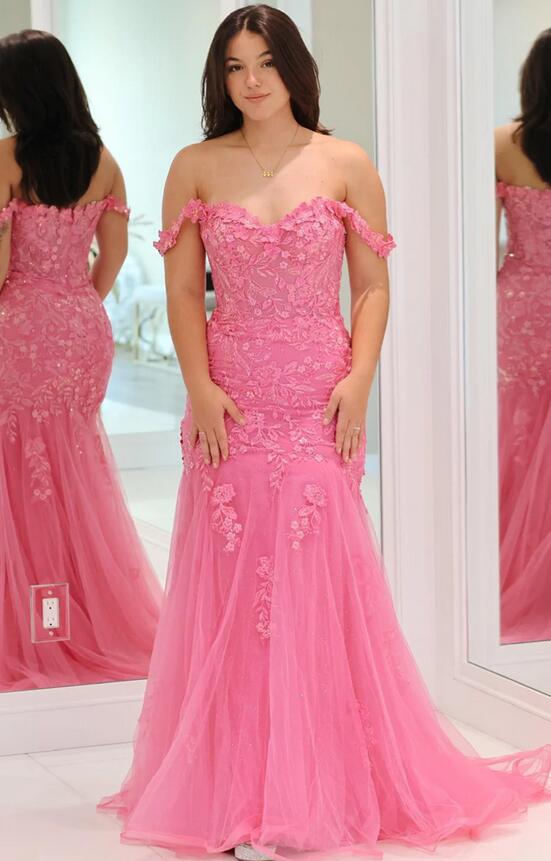 Off the Shoulder Mermaid Tulle/Lace Long Prom Dress