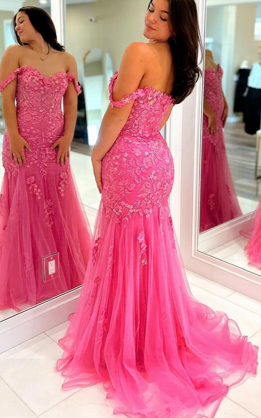 Off the Shoulder Mermaid Tulle/Lace Long Prom Dress