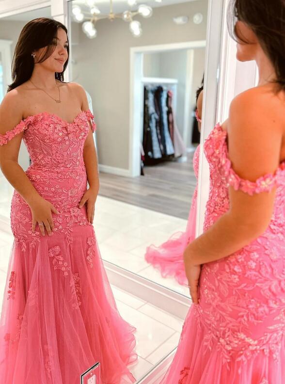 Off the Shoulder Mermaid Tulle/Lace Long Prom Dress