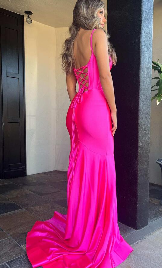 Straps Mermaid Satin Long Prom Dress with Slit