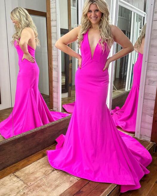 V-neck Mermaid Long Prom Dresses