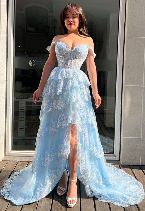 Tulle Sequin A-Line Prom Dress with Sheer Corset Bodice and Ruffle Skirt