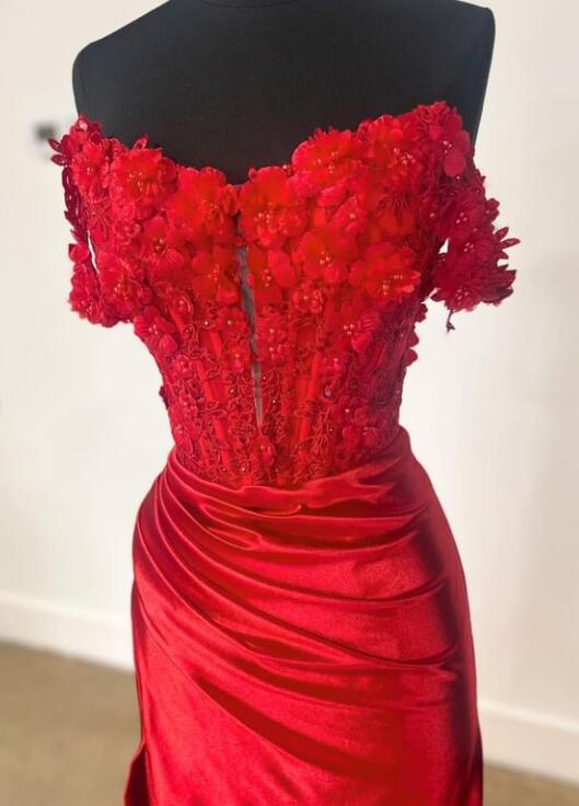 Off the Shoulder Long Prom Dress with Floral Corseted Bodice