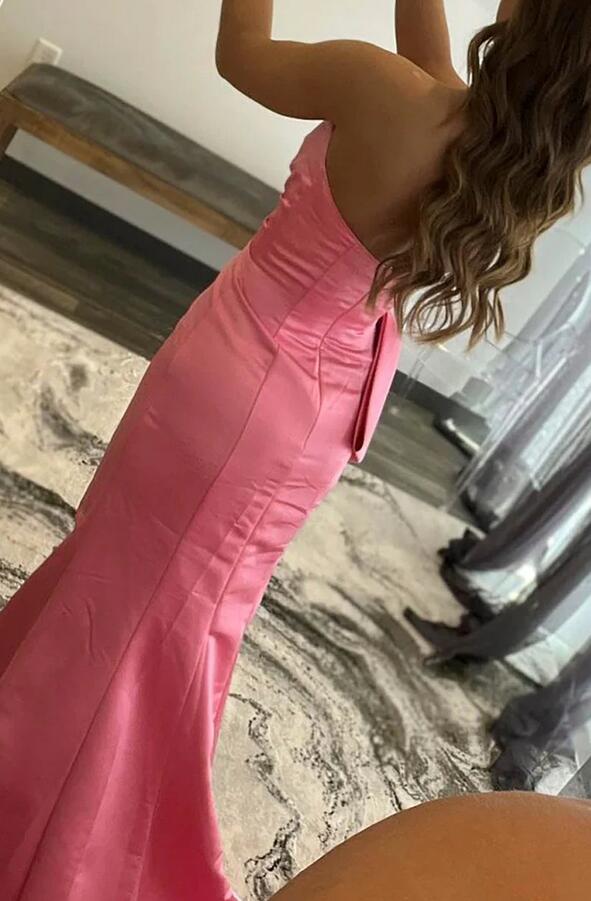Strapless Fitted Long Prom Dress with Bow and Skirt Slit