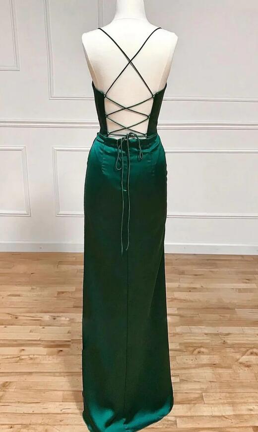 Straps Fitted Long Prom Dress with Skirt Slit