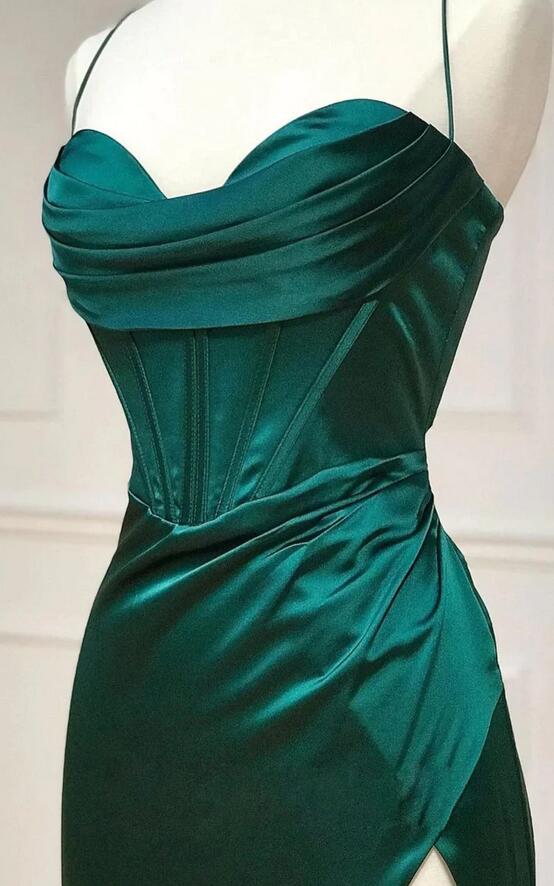 Straps Fitted Long Prom Dress with Skirt Slit