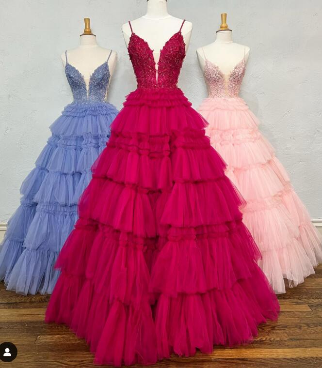 Straps Ball Gown Prom Dress with Lace Corset Bodice and Ruffle Skirt