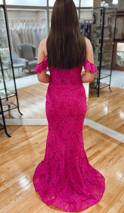 Lace Long Prom Dress with Corset Bodice and Off the Shoulder Straps
