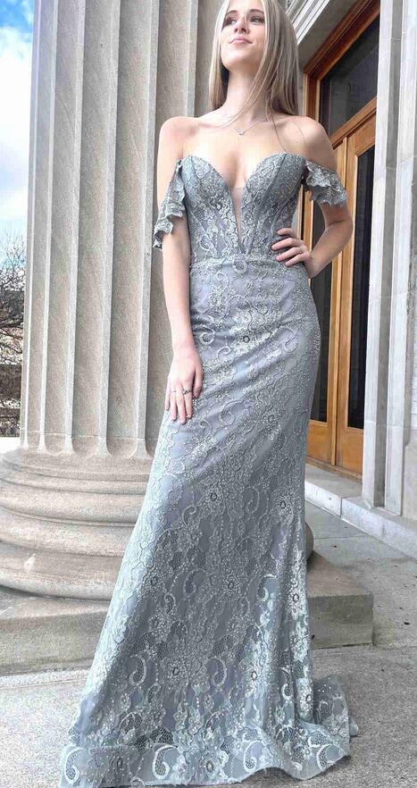 Lace Long Prom Dress with Corset Bodice and Off the Shoulder Straps