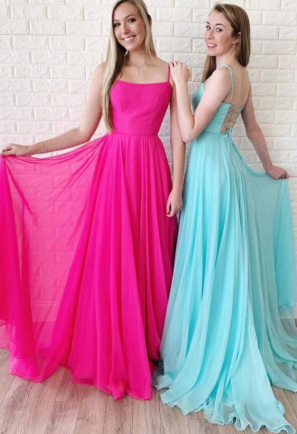 Spaghetti Straps Chiffon Long Prom Dress