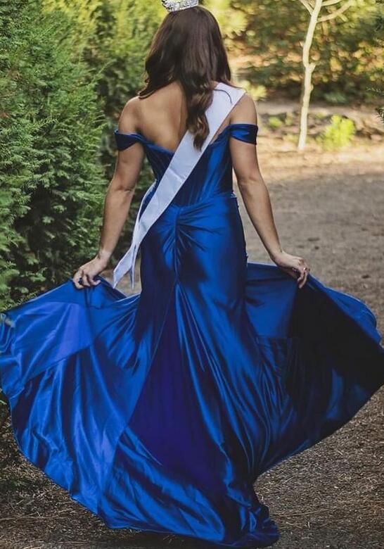 Off the Shoulder Satin Mermaid Long Prom Dress with Slit