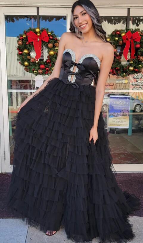 Strapless Ball Gown Long Prom Dress with Ruffle Skirt and Slit