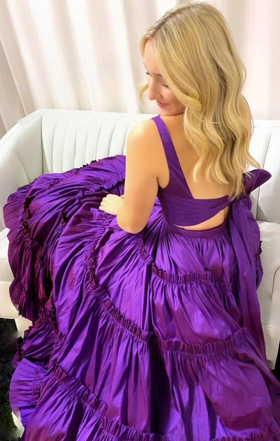 V-neck Two Piece Long Prom Dress with Ruffle Skirt