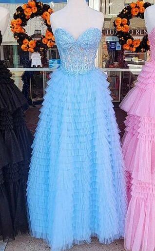 Strapless Ball Gown Prom Dress with Sheer Lace Corset Bodice and Ruffle Skirt