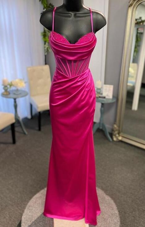 Straps Mermaid Long Prom Dress with Slit