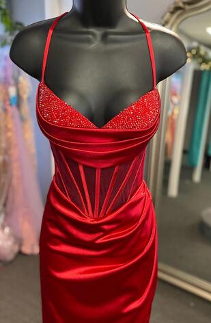 Straps Mermaid Long Prom Dress with Slit