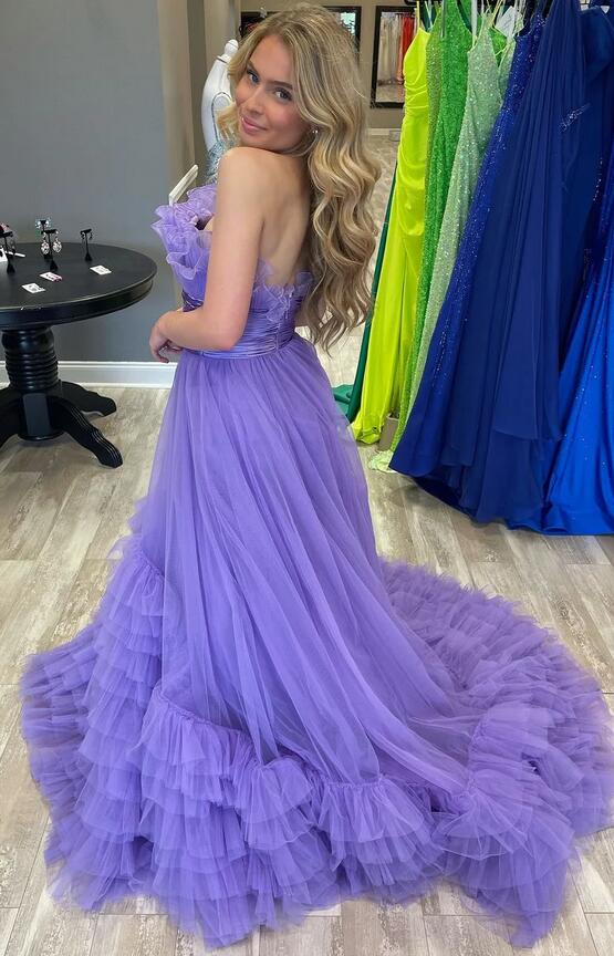 Strapless Red Long Prom Dress with Ruffle Tiered Neck and Ruffle Skirt