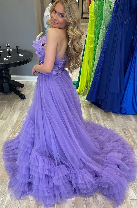 Strapless Red Long Prom Dress with Ruffle Tiered Neck and Ruffle Skirt