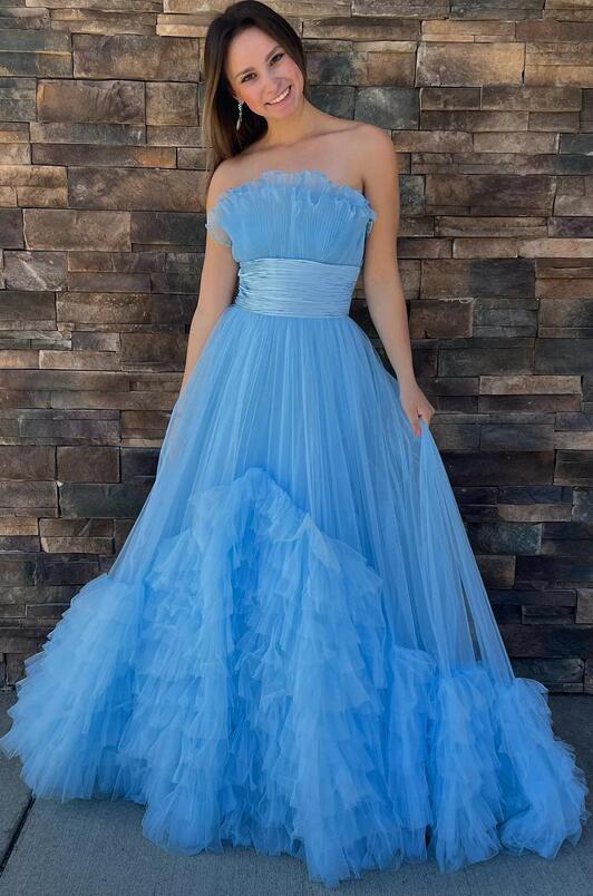 Strapless Red Long Prom Dress with Ruffle Tiered Neck and Ruffle Skirt