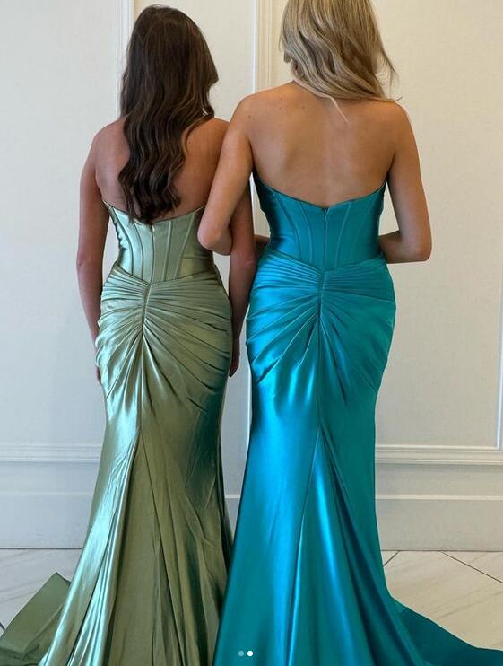 Strapless Satin Mermaid Long Prom Dress with Slit