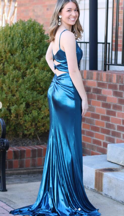V-neck Sexy Mermaid Long Prom Dress with Key Hole and Slit
