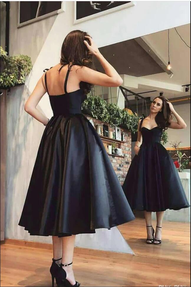 Vintage 1950s Black Homecoming Dress, Short Prom Dress Wedding Reception Dress