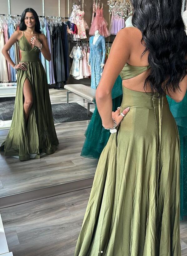 Straps V-neck A-line Long Prom Dress