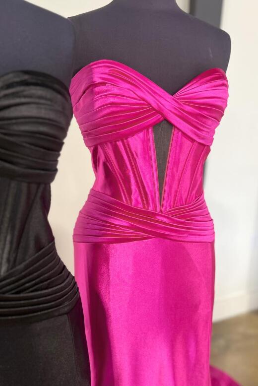 Strapless Sweetheart Satin Long Prom Dress with Slit