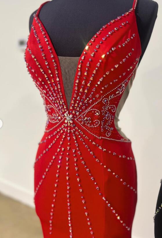 Straps Mermaid Long Prom Dress with Beading