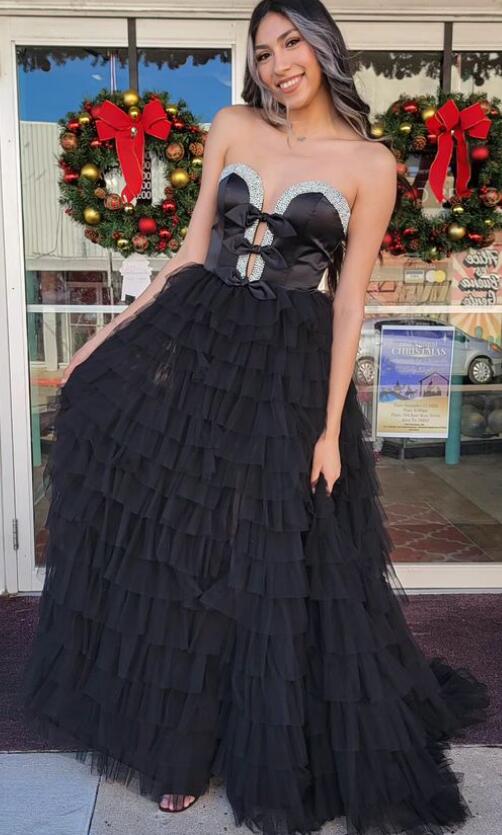 Strapless Ball Gown Long Prom Dress with Ruffle Skirt and Slit
