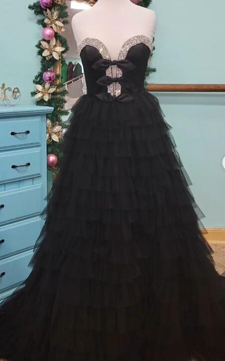 Strapless Ball Gown Long Prom Dress with Ruffle Skirt and Slit