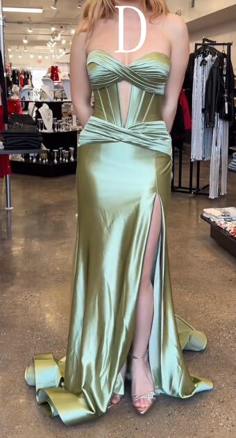 Strapless Sweetheart Satin Long Prom Dress with Slit