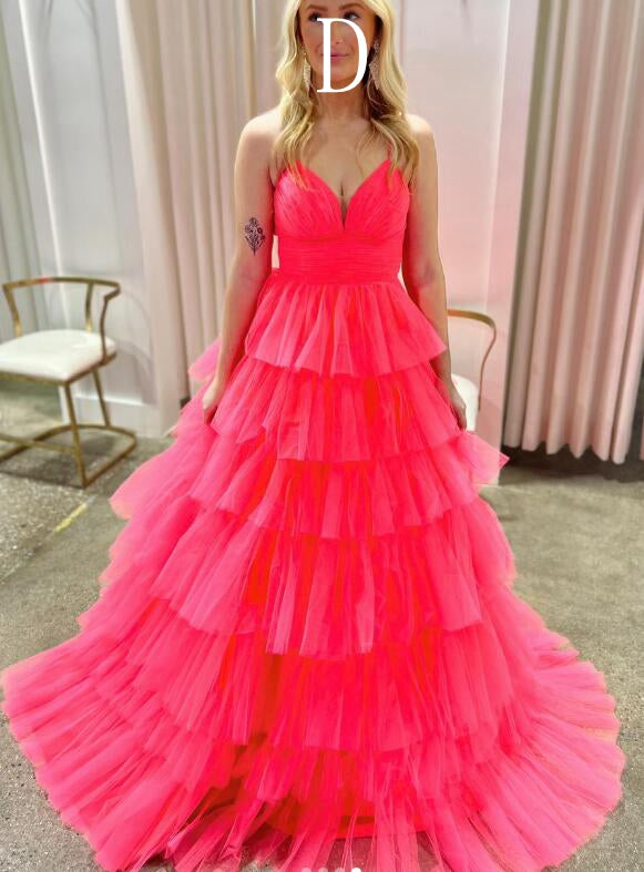Long Layered Tulle A Line Prom Dress Formal Ballgown