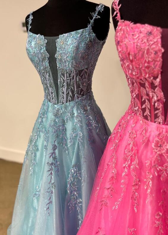 Tulle/Lace Long Prom Dress with Sheer Corset Bodice