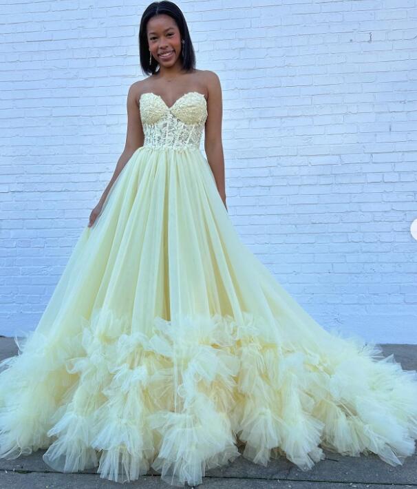Red Tulle Long Prom Dress with Lace Corset Bodice