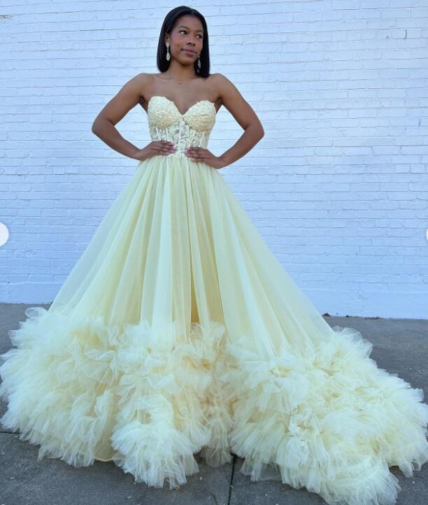 Red Tulle Long Prom Dress with Lace Corset Bodice