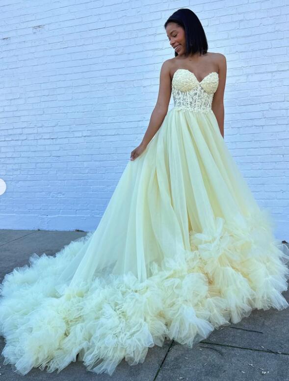 Red Tulle Long Prom Dress with Lace Corset Bodice