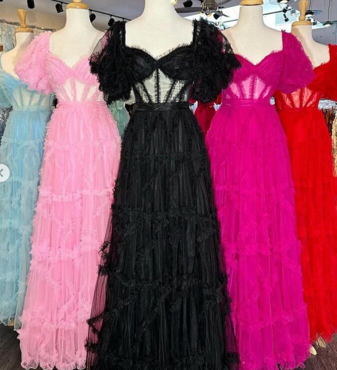 Tulle Long Prom Dress with Sheer Corset Bodice