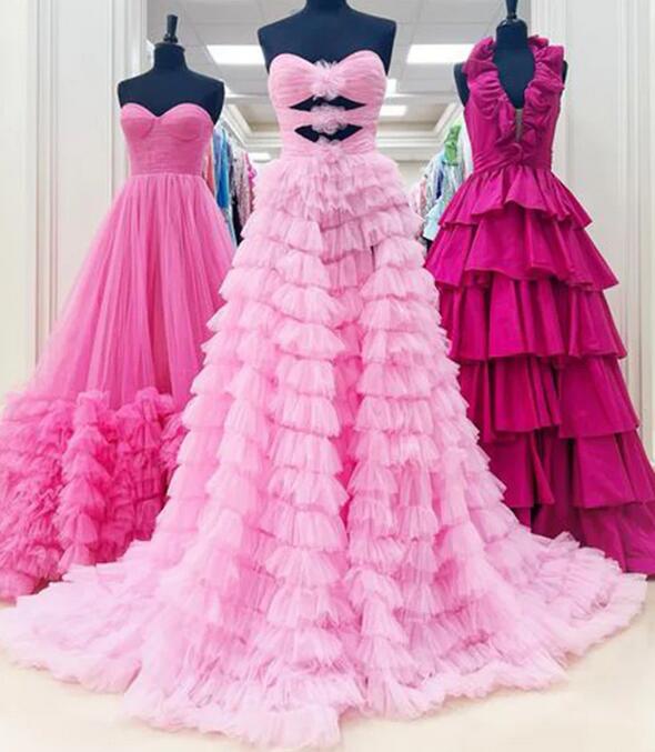 Strapless Tulle Long Prom Dress with Keyhole and Ruffle Skirt