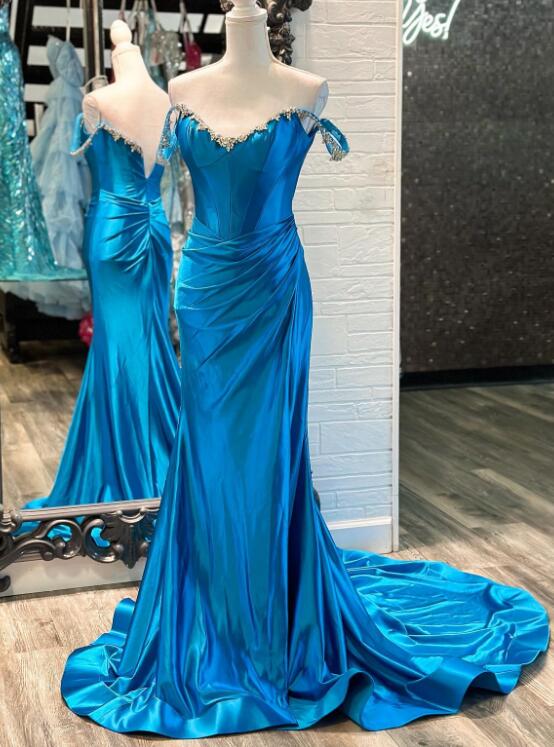 Off the Shoulder Fitted Long Prom Dress with Beaded Neck DressesTailor Off the Shoulder Fitted Long Prom Dress with Beaded Neck DressesTailor
