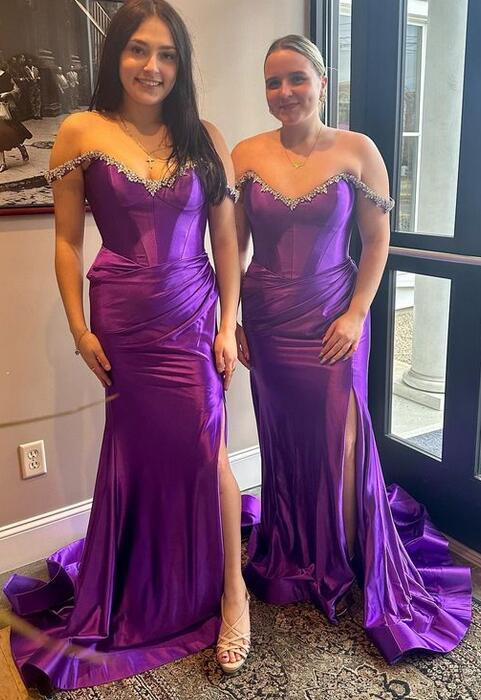 Off the Shoulder Fitted Long Prom Dress with Beaded Neck