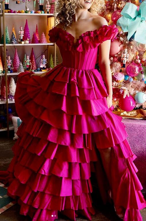 Taffeta Ruffle Off the Shoulder Ball Gown Long Prom Dress