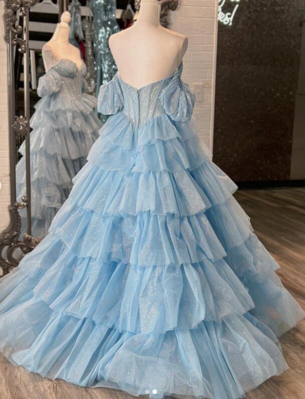 Sparkly Ball Gown Long Prom Dress with Ruffle Skirt