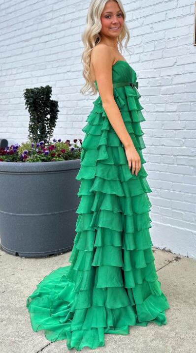 Strapless Chiffon Long Prom Dress with Ruffle Skirt