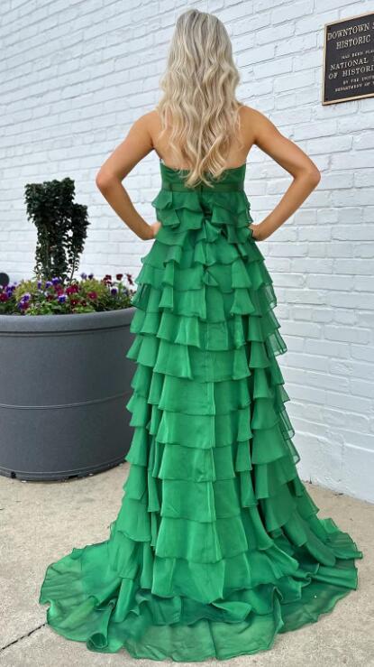 Strapless Chiffon Long Prom Dress with Ruffle Skirt