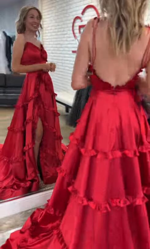 Straps A-line Long Prom Dress with Slit