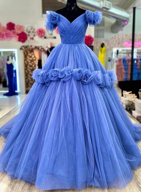 Off-the-Shoulder Ball Gown with Flowers
